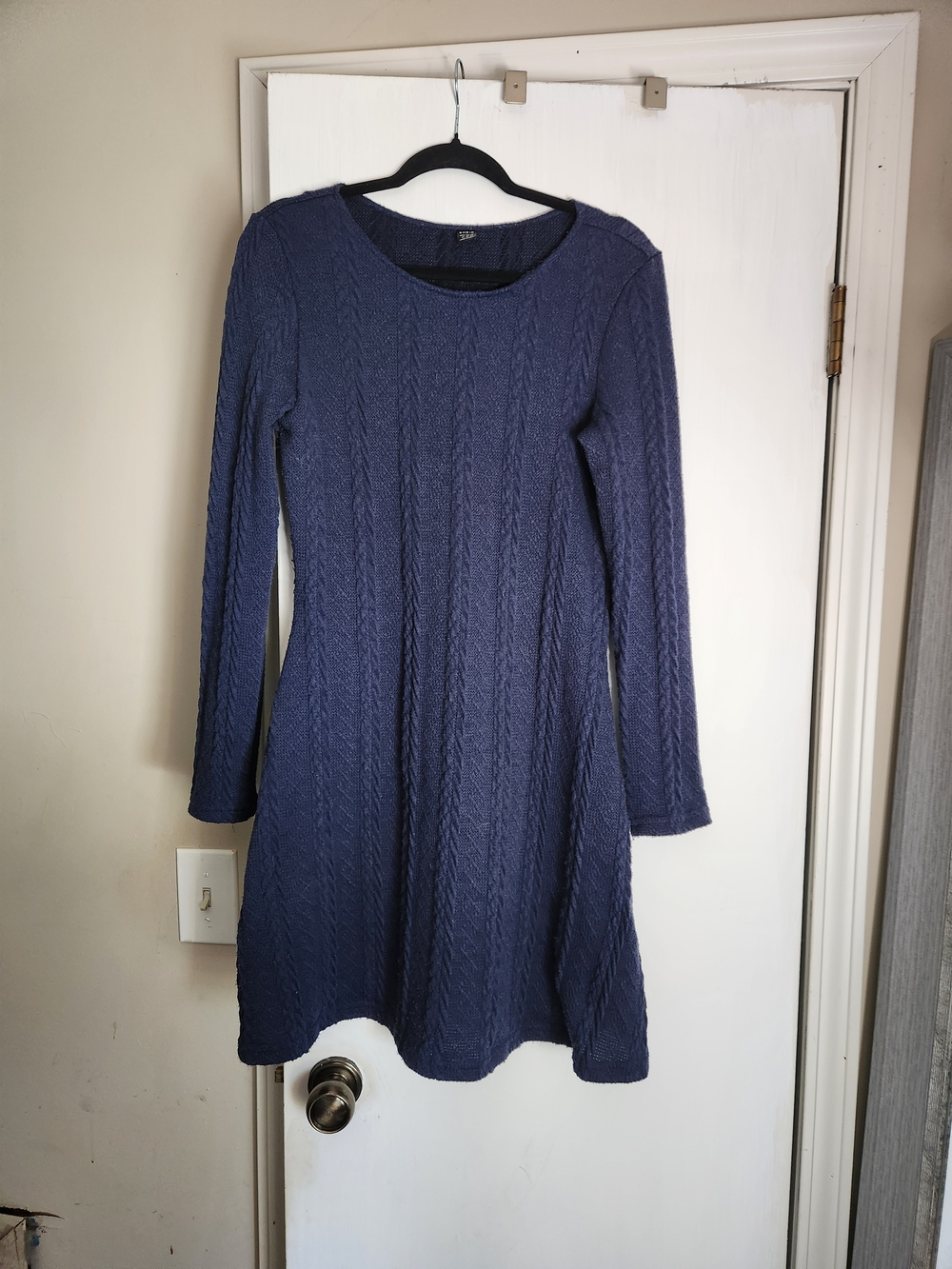 SHEIN Navy Cable-Knit A-Line Long Sleeve Dress